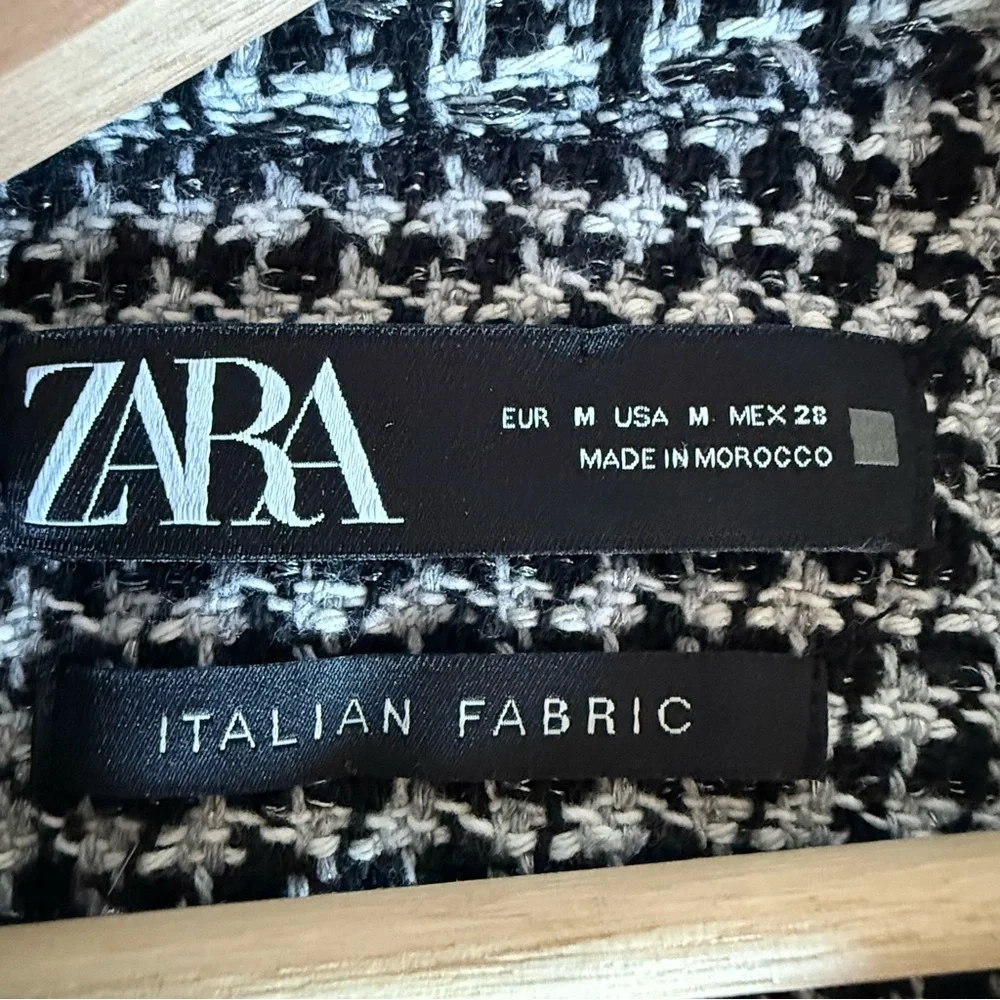 Zara Italian fabric Textured tweed Blazer White Black oversized size M - Picture 2 of 8
